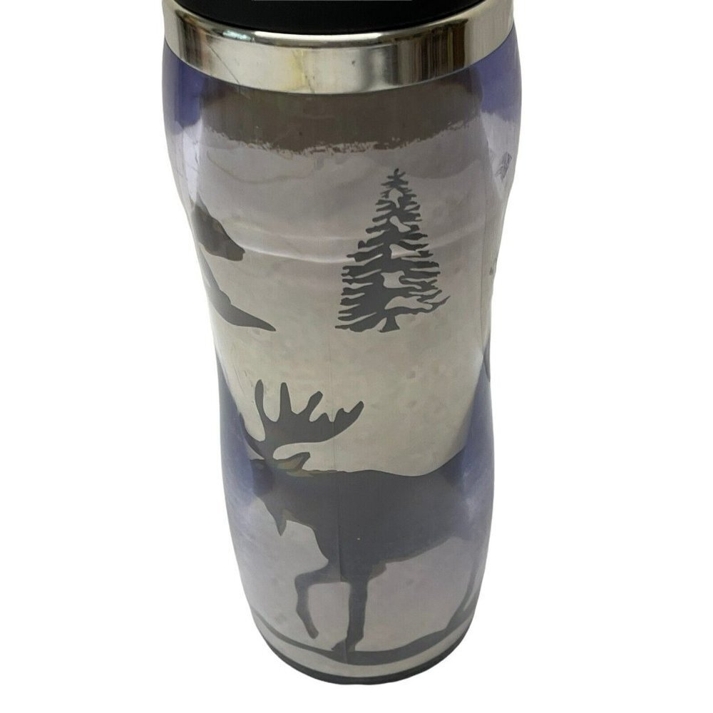 Cook’s Tools Moose Travel Mug Christmas Tree Winter  Scene With Lid